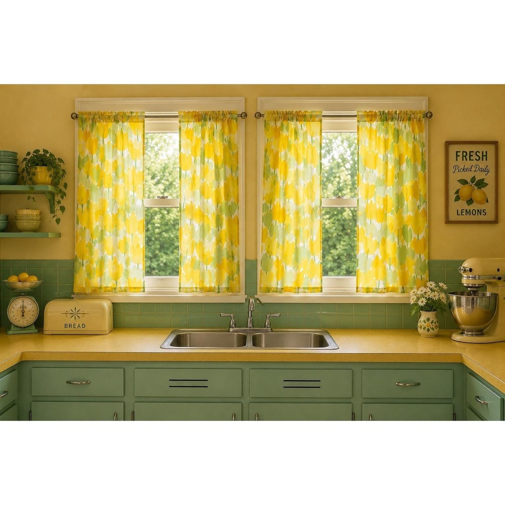 Vera Neumann Vintage Custom Curtain Panels 4 pc Yellow Orange‎ Tulip Floral